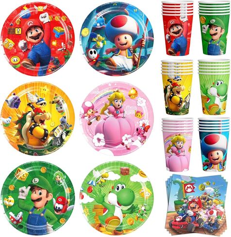 90 Pcs Mario Party Supplies Mario Plates Mario Napkins Mario Cups Mario Party Decorations for Mario Party Favors (Serve 30) in Kuwait