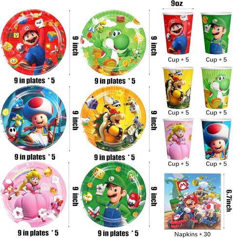 90 Pcs Mario Party Supplies Mario Plates Mario Napkins Mario Cups Mario Party Decorations for Mario Party Favors (Serve 30) in Kuwait