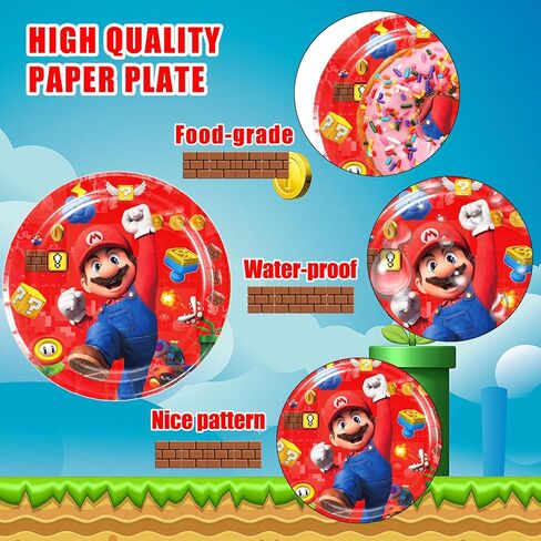 90 Pcs Mario Party Supplies Mario Plates Mario Napkins Mario Cups Mario Party Decorations for Mario Party Favors (Serve 30) in Kuwait
