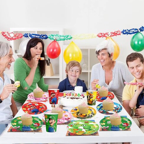 90 Pcs Mario Party Supplies Mario Plates Mario Napkins Mario Cups Mario Party Decorations for Mario Party Favors (Serve 30) in Kuwait