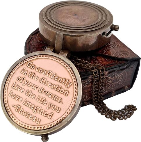 Brass Nautical - Thoreau's Go Confidently Brass Compass, Gift for Graduation, Confirmation Day, Baptism, New Year Gift, Birthday, Anniversary, Communion, Camping Gift in Saudi Arabia