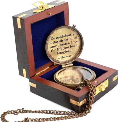 Brass Nautical - Thoreau's Go Confidently Brass Compass, Gift for Graduation, Confirmation Day, Baptism, New Year Gift, Birthday, Anniversary, Communion, Camping Gift in Saudi Arabia