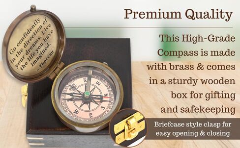 Brass Nautical - Thoreau's Go Confidently Brass Compass, Gift for Graduation, Confirmation Day, Baptism, New Year Gift, Birthday, Anniversary, Communion, Camping Gift in Saudi Arabia