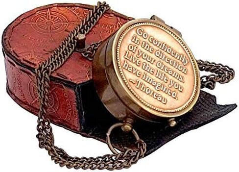 Brass Nautical - Thoreau's Go Confidently Brass Compass, Gift for Graduation, Confirmation Day, Baptism, New Year Gift, Birthday, Anniversary, Communion, Camping Gift in Saudi Arabia