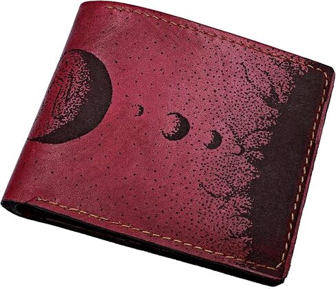 محفظة رجالية مصنوعة يدويًا من الجلد الطبيعي، محفظة ثنائية الطي، محفظة بنمط علم التنجيم الشمسي لنظام غالاكسي الشمسي - 3RE in Kuwait