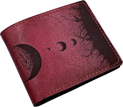 محفظة رجالية مصنوعة يدويًا من الجلد الطبيعي، محفظة ثنائية الطي، محفظة بنمط علم التنجيم الشمسي لنظام غالاكسي الشمسي - 3RE in Kuwait