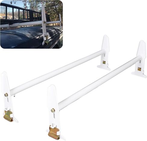 KUAFU Adjustable Van Roof Ladder Rack Carrier with 2 Cross Bars Compatible with Chevy Dodge Ford GMC Express 47''-77'' 500lbs in Saudi Arabia