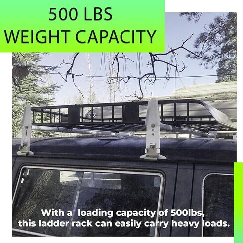 KUAFU Adjustable Van Roof Ladder Rack Carrier with 2 Cross Bars Compatible with Chevy Dodge Ford GMC Express 47''-77'' 500lbs in Saudi Arabia