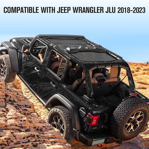 JeCar JLU Sun Shade Mesh Sunshade Provides UV Sun Protection Compatible with Jeep Wrangler 2018-2023 JL Unlimited 4 Door Front & Rear, 2 Pieces in Saudi Arabia