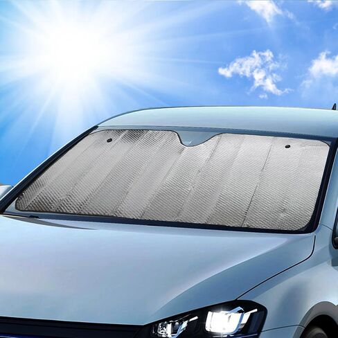 BDK Standard Chrome Double Bubble Folding Accordion Auto Windshield Sun Shade - يحجب الأشعة فوق البنفسجية من الشمس واقي الشمس، ظلة للحفاظ على سيارتك باردة وخالية من الأضرار، سهلة الاستخدام - 58 × 24 بوصة، AS-215 in Saudi Arabia