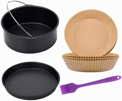 Air Fryer Accessories, Includes 7 inch Cake Barrel, Pizza Pan and 50Pcs Non-stick Disposable Air Fryer Liners Baking Paper, Silicone Basting Pastry Brush as Bonus (Green) in Saudi Arabia