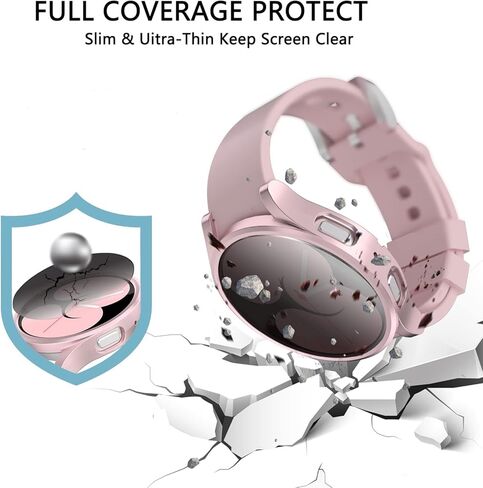 HASDON [2+2 حافظة حماية شاشة للخصوصية لساعة سامسونج جالاكسي 4 / ساعة جالاكسي 5 44 ملم، تغطية كاملة لفيلم زجاجي مقوى مضاد للتجسس + مجموعة ملحقات ممتص الصدمات من البولي كربونات الصلب الرفيع للغاية، شفاف in Kuwait