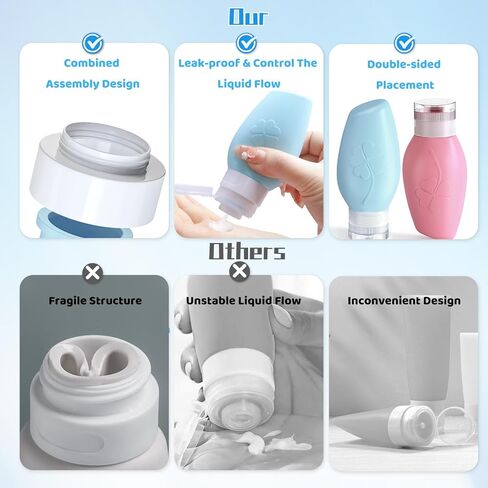 زجاجات سفر لمستحضرات التجميل، 3 أونصة (4 عبوات) حاويات بحجم السفر خالية من مادة BPA، مقاومة للتسرب وقابلة للعصر، حاويات بحجم السفر من السيليكون لشامبو مستحضرات التجميل واللوشن، أساسيات السفر للنساء in Kuwait