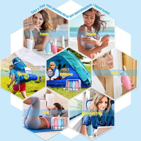 زجاجات سفر لمستحضرات التجميل، 3 أونصة (4 عبوات) حاويات بحجم السفر خالية من مادة BPA، مقاومة للتسرب وقابلة للعصر، حاويات بحجم السفر من السيليكون لشامبو مستحضرات التجميل واللوشن، أساسيات السفر للنساء in Kuwait