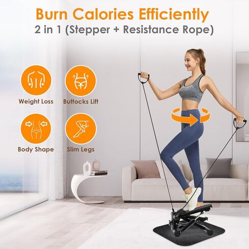 جهاز ستيبر للتمرين مع أشرطة مقاومة وسجادة أرضية، جهاز ستيبر صغير للمنزل، جهاز محمول لتمارين اللياقة البدنية، سعة 330 رطل in Kuwait