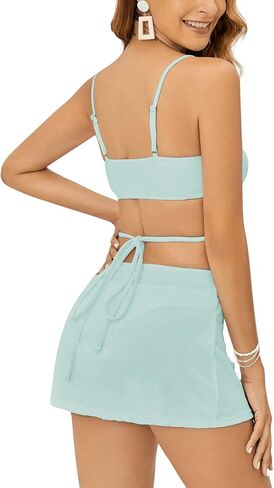 SHENHE Women's 3 Pieces Bikini Sets with Cover Up Skirt Heart Ring Tie Back Swimsuits in Saudi Arabia