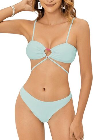 SHENHE Women's 3 Pieces Bikini Sets with Cover Up Skirt Heart Ring Tie Back Swimsuits in Saudi Arabia