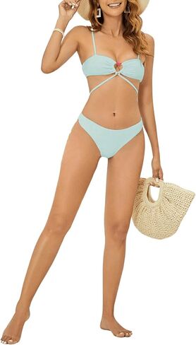 SHENHE Women's 3 Pieces Bikini Sets with Cover Up Skirt Heart Ring Tie Back Swimsuits in Saudi Arabia