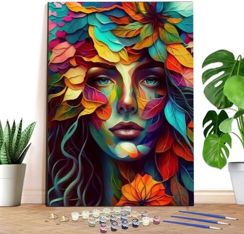 Reofrey Complete Adult Paint by Numbers Kit Woman - 40x50cm Canvas, Flowers Watercolor Paint - Acrylic Paint Set - Relaxing DIY Art for Beginners & Experts - Home Wall Decoration in Saudi Arabia