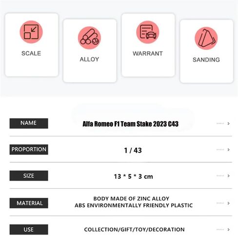 1/43 Alfa Romeo F1 Team Stake 2023 C43 24# Zhou Guanyu Alloy Car Die Cast Model Collection Gift (C43 24#) in Saudi Arabia