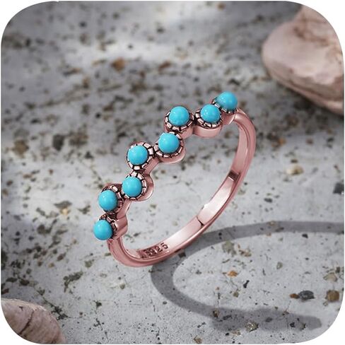 خاتم عتيق صغير الحجم 14K مطلي بالذهب الوردي خاتم فيروزي قابل للتكديس للنساء خاتم مريح يومي بوهيميا وعد الفرقة الدائري 7 # in Kuwait
