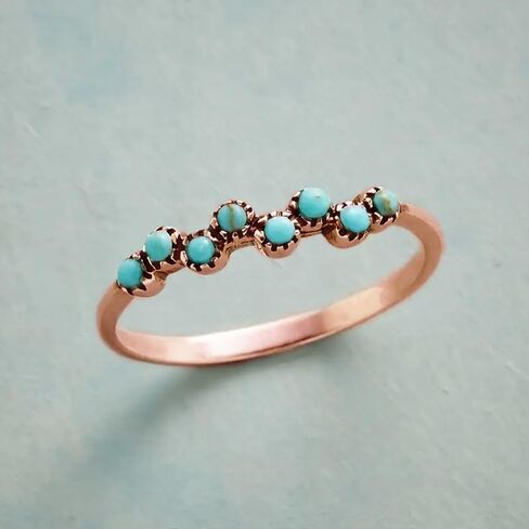 خاتم عتيق صغير الحجم 14K مطلي بالذهب الوردي خاتم فيروزي قابل للتكديس للنساء خاتم مريح يومي بوهيميا وعد الفرقة الدائري 7 # in Kuwait