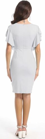 Women's Fashion Church Ruffle Sleeve Ruched Vintage Work Midi Pencil Dress in Saudi Arabia