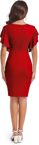 Women's Fashion Church Ruffle Sleeve Ruched Vintage Work Midi Pencil Dress in Saudi Arabia
