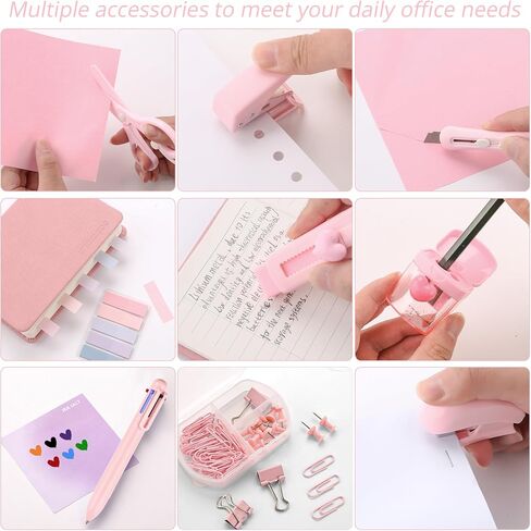 Purple Mini Office Supply Kit Mini School Supplies Desk Accessory Set Includes Mini Stapler Pencil Sharpener Staple Remover Hole Punch Ballpoint Pen Scissor Box Cutter Paper Clips Sticky Index Tabs in Saudi Arabia