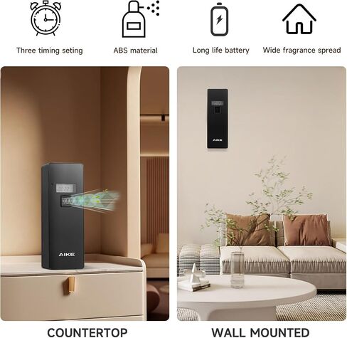 AIKE Automatic Air Freshener Spray Dispenser For Glade Wall-mount and Countertop D Battery Powered Black AK1801 in Saudi Arabia