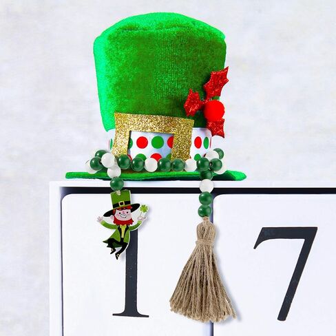 St Patrick's Day Wood Beads Tassels Beaded Garland Leprechaun Pattern Pendant Green Wooden Bead Garland Farmhouse Style Irish Decor for St Patrick's Day Tiered Tray Decorations Hanging Ornaments in Saudi Arabia