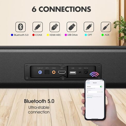 W-KING 90W (120W Peak) Sound Bar, 2.0 Soundbar for TV Home Theater Sound, TV Speakers Soundbar with Subwoofer Built-in, Bluetooth/HDMI-ARC/Opt/COA/AUX/RCA/USB, Sound Bars for TV with SUB Out (35.4") in Kuwait