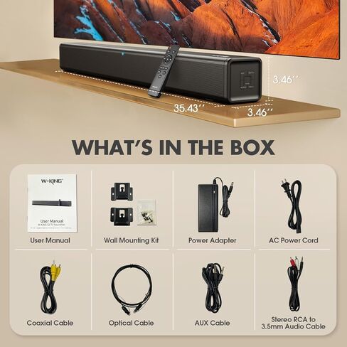 W-KING 90W (120W Peak) Sound Bar, 2.0 Soundbar for TV Home Theater Sound, TV Speakers Soundbar with Subwoofer Built-in, Bluetooth/HDMI-ARC/Opt/COA/AUX/RCA/USB, Sound Bars for TV with SUB Out (35.4") in Kuwait