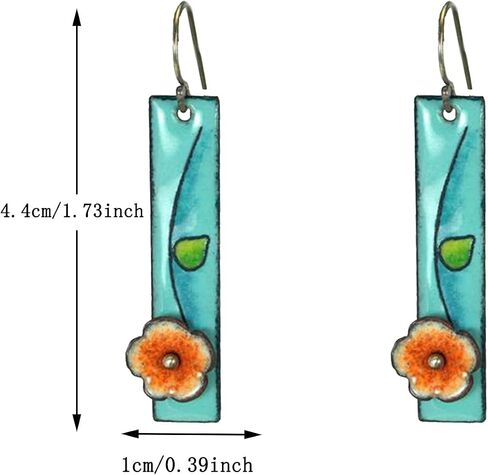 Handmade Unique Chic Enamel Flower rectangle Dangle Drop Earrings Boho Fashion Floral Petals Earring for Women Teen Girls Christmas Birthday Party Gifts in Kuwait