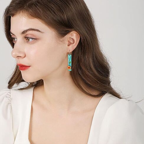 Handmade Unique Chic Enamel Flower rectangle Dangle Drop Earrings Boho Fashion Floral Petals Earring for Women Teen Girls Christmas Birthday Party Gifts in Kuwait