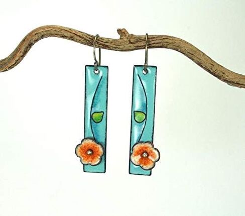 Handmade Unique Chic Enamel Flower rectangle Dangle Drop Earrings Boho Fashion Floral Petals Earring for Women Teen Girls Christmas Birthday Party Gifts in Kuwait