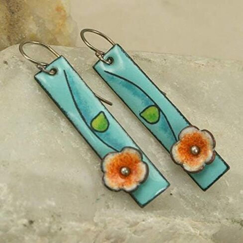 Handmade Unique Chic Enamel Flower rectangle Dangle Drop Earrings Boho Fashion Floral Petals Earring for Women Teen Girls Christmas Birthday Party Gifts in Kuwait