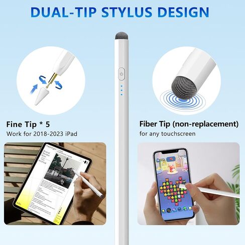 قلم ستايلس قلم أبل لجهاز iPad 10/9th Gen، قلم iPad ثنائي الطرف متوافق مع 2018-2023 iPad Pro 12.9/11 بوصة، iPad Mini 6th/5th Gen، iPad Air 3/4/5، iPad 6/7/8th Gen للكتابة/الرسم in Kuwait