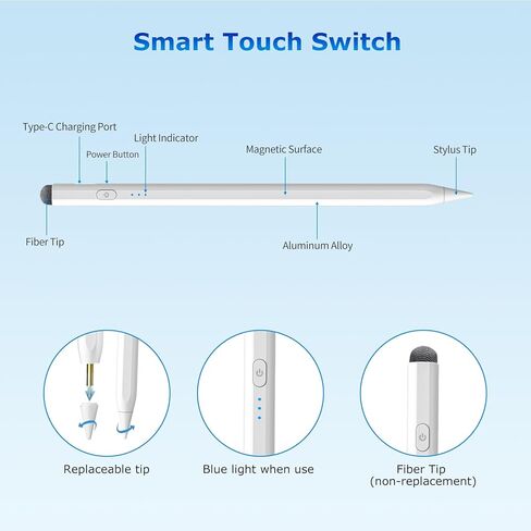 قلم ستايلس قلم أبل لجهاز iPad 10/9th Gen، قلم iPad ثنائي الطرف متوافق مع 2018-2023 iPad Pro 12.9/11 بوصة، iPad Mini 6th/5th Gen، iPad Air 3/4/5، iPad 6/7/8th Gen للكتابة/الرسم in Kuwait