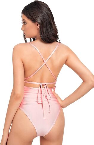 Floerns Women's Backless Strappy Ruched Mesh Cami Bodysuit Top in Saudi Arabia
