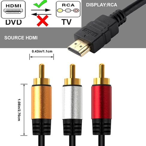 HDMI to RCA Cable 12FT with IC, HDMI Male to 3-RCA AV Cable Video Audio Component Converter Adapter 1080P Cable for TV HDTV DVD in Saudi Arabia