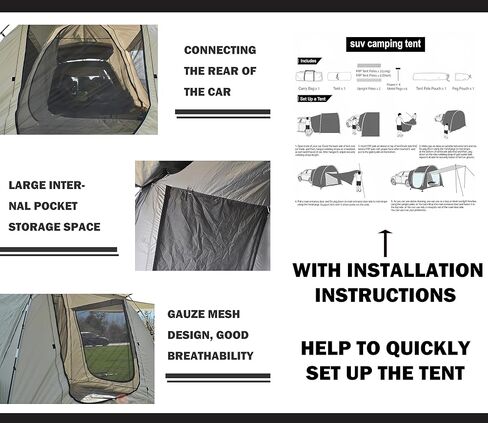 SUV Tent - Accommodates 4-5 Adults-Waterproof PU4000 - Sun Protection Index up to UV50+ Universal fit for CUV, SUV and Minivan Tents in Saudi Arabia