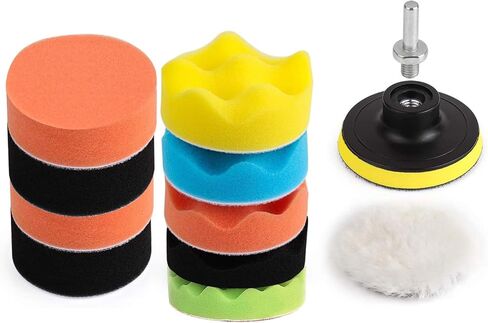 وسادة تلميع إسفنجية للسيارة من THIKPO، 12 قطعة 3 بوصة من وسادات تلميع السيارة مع خطاف وحلقة، طقم تلميع عازل للسيارة، طقم وسادة إسفنجية لتلميع السيارات التلقائي in Kuwait