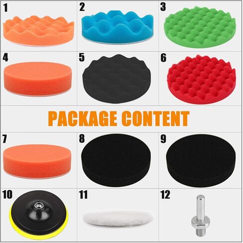 وسادة تلميع إسفنجية للسيارة من THIKPO، 12 قطعة 3 بوصة من وسادات تلميع السيارة مع خطاف وحلقة، طقم تلميع عازل للسيارة، طقم وسادة إسفنجية لتلميع السيارات التلقائي in Kuwait