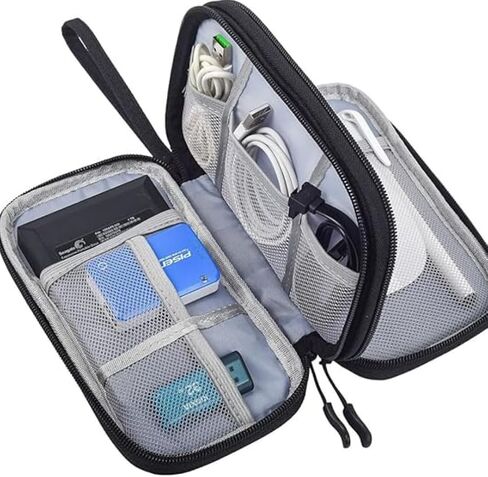 Electronics Accessories Organizer Pouch Travel Universal Organizer for Cable, Charger, Phone, SD Card, Business Travel Gadget Bag Carry Case Portable Waterproof Double Layers (Black) in Saudi Arabia