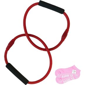 Barre Red Double Tube Exercise Tubing Equipment for Pure Barre Workout & Pair of Womens Barre Socks: Life By Lexie
