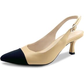 Women's Pointed Toe Heel Shoes,Slingback Heels with Adjustable Buckle,2.7IN Kitten Heels for Women,Ladies Dress Shoes for Wedding,Party