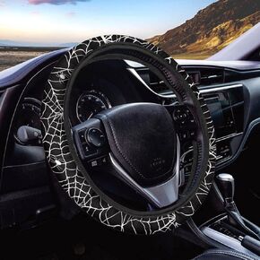 Black Cobweb Car Steering Wheel Cover Universal 15 inches Halloween Spider Web Steering Wheel Accessories for Women Men Odorless Non Slip and Breathable Streering Wheel Protector