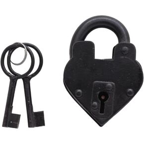 Heart Shape Padlock Victorian Style Heart Lock with Two Skelton Keys, Vintage Antique Preproduction, Anniversary Present, Wedding Favor Black