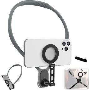 Upgraded Magnetic Neck Holder for Phones, AFAITH POV/Vlog 70cm Phone Neck Holder and 120cm Chest Strap,Hand Free Phone Holder for Video Recording for iPhone Android Phones